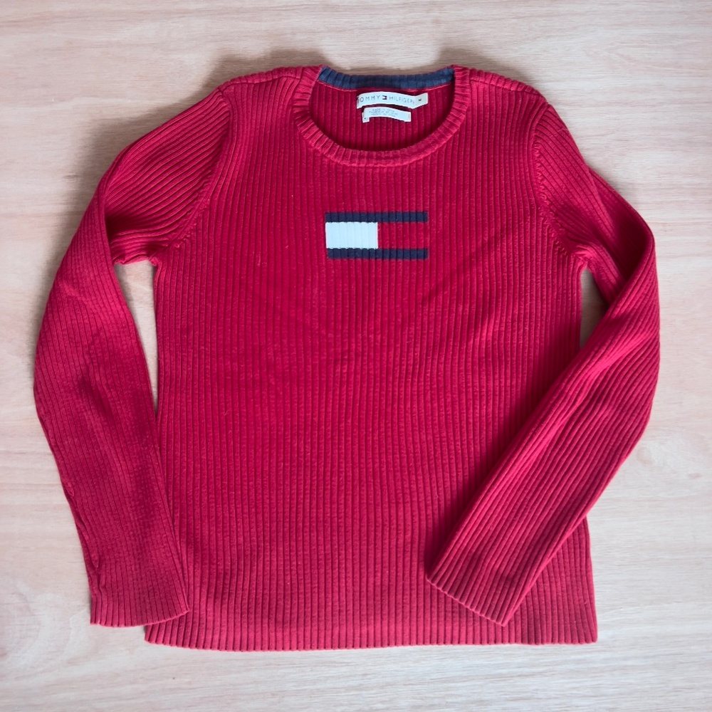 Vintage Y2K  '05 Tommy Hilfiger red ribbed knit sweater women's size M crewneck